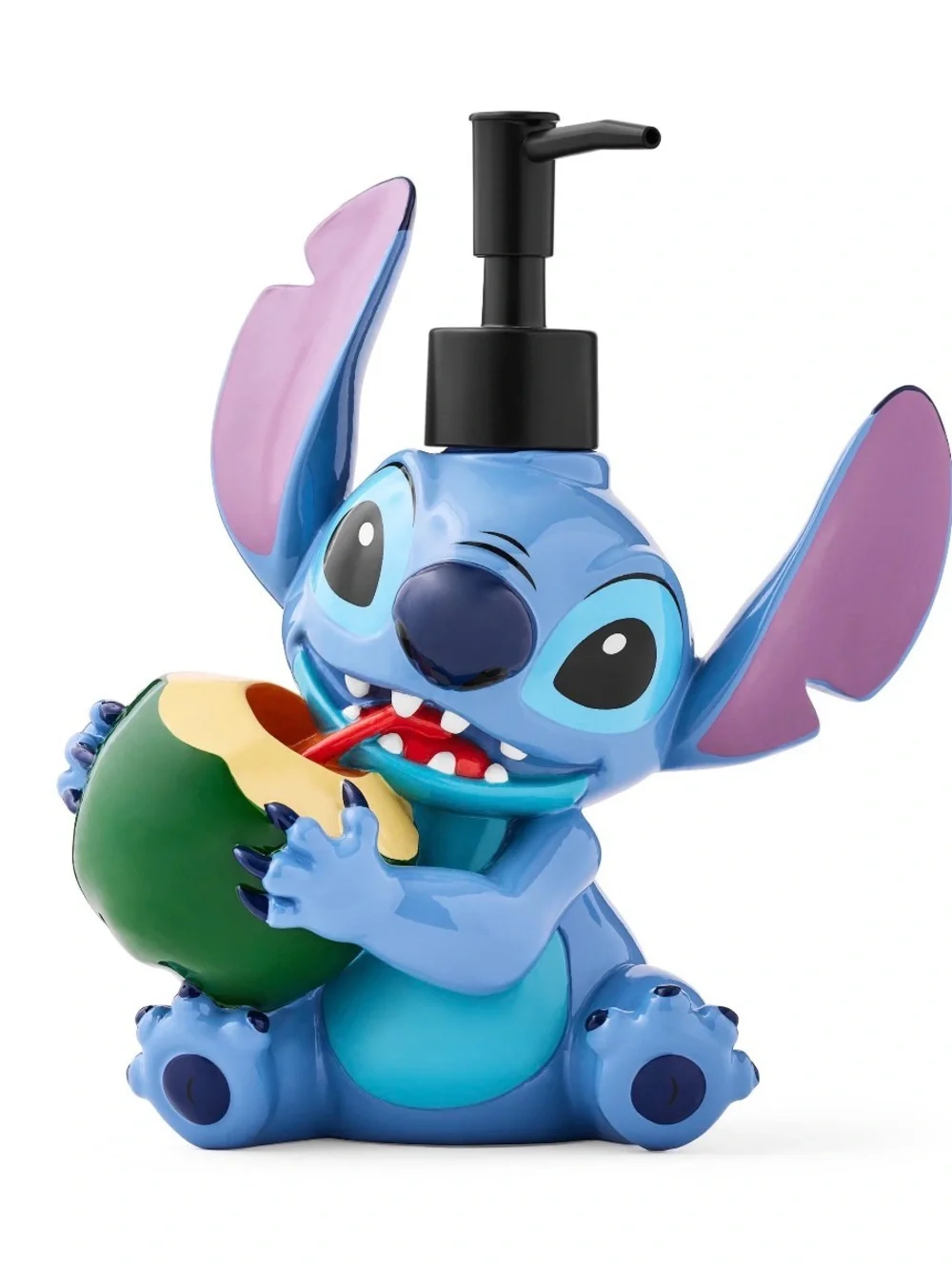 Disney Stitch Soap Dispenser & Fruit-Print Hand Towel Set — Aqua Blue & Purple
